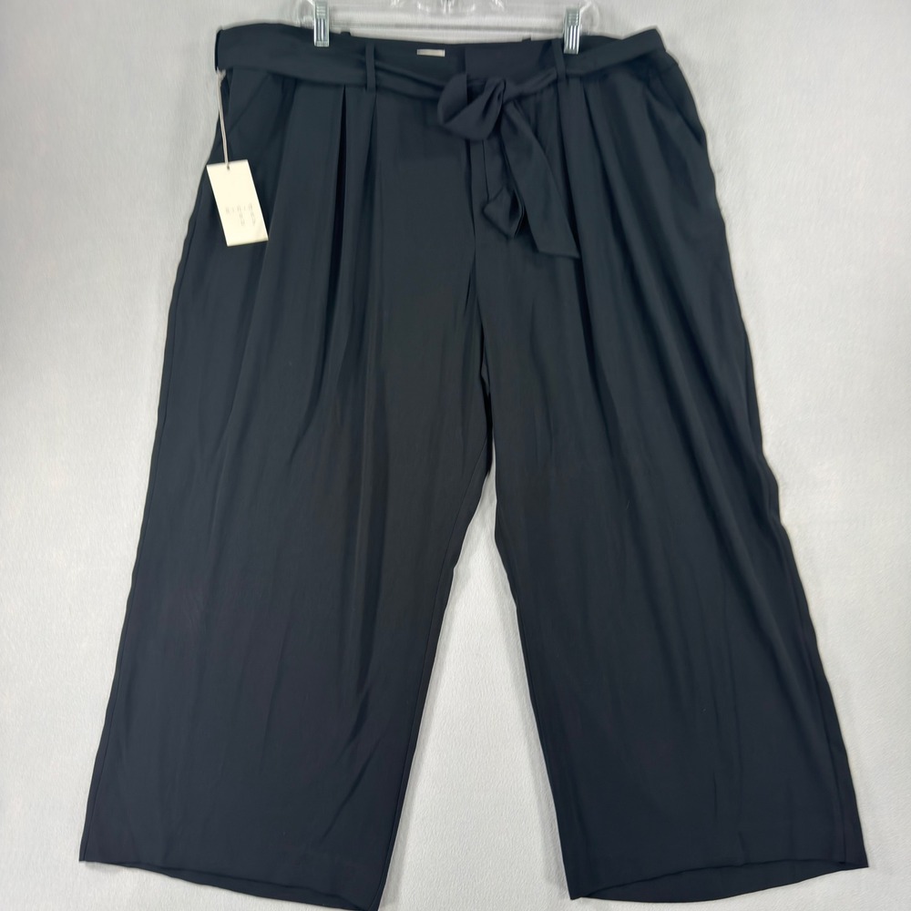 A New Day Women 22W Black Wide Leg Culotte Tie Waist Pleated Pants NWT